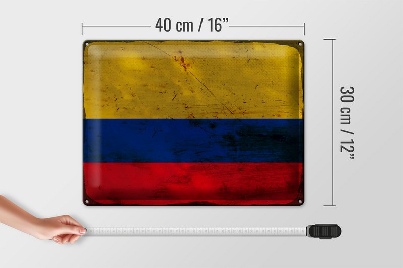 Tin Sign Flag Colombia 40x30cm Flag Colombia Rust
