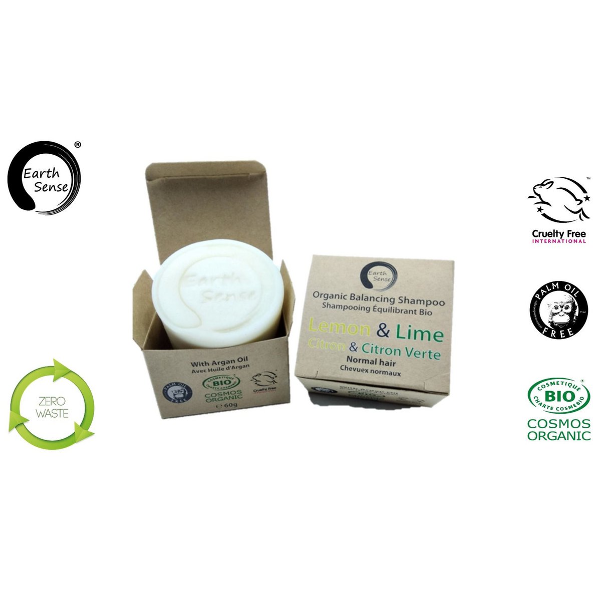 Organic Certified Balancing Solid Shampoo - Lemon & Lime - Normal & all Hair Types 60g