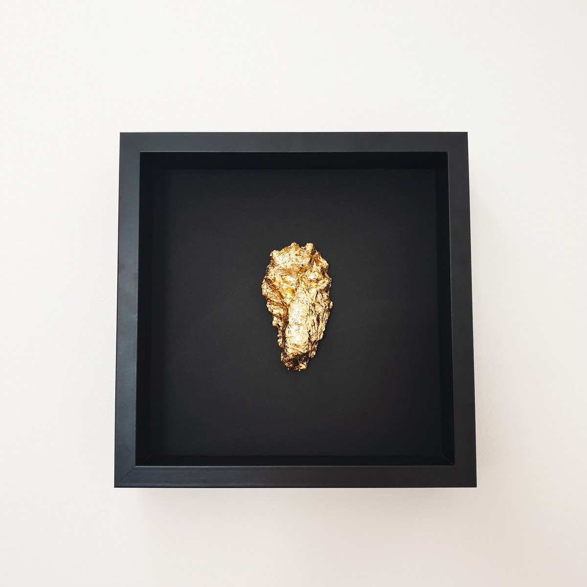 Golden oyster in wooden black frame