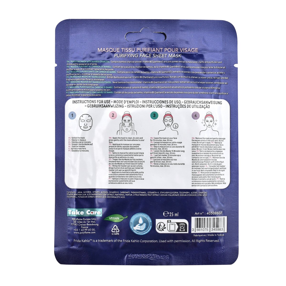 Frida Kahlo - Charcoal Sheet Mask for Face - 25 ml