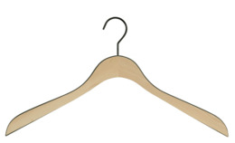 Wooden coat hanger with black outline, 44 cm long, suitable for clothing storage and organization.