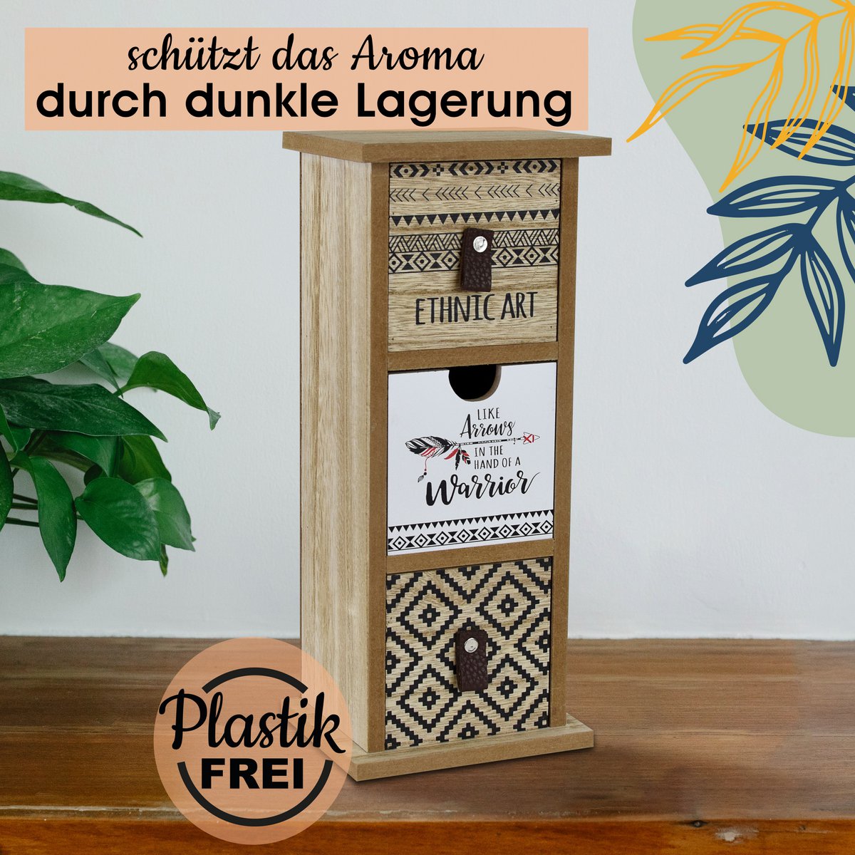 Moderne Teebeutel Aufbewahrung | aus Holz | im Boho Stil |