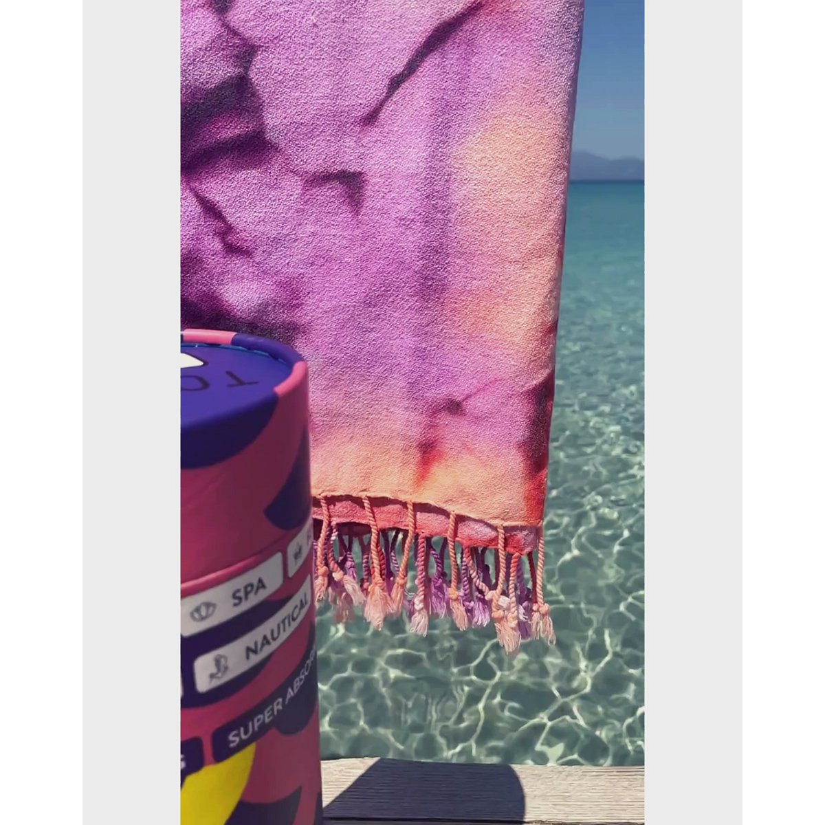 TOWEL TO GO TIE DYE Beach Towel 180x100 cm | Quick Dry | Purple / Orange | with Gift Box