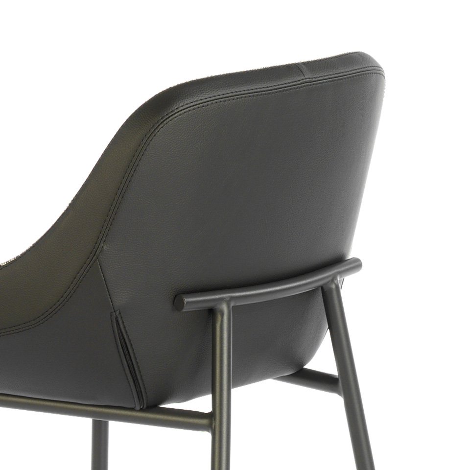 Stool upholstered in fabric and leatherette
