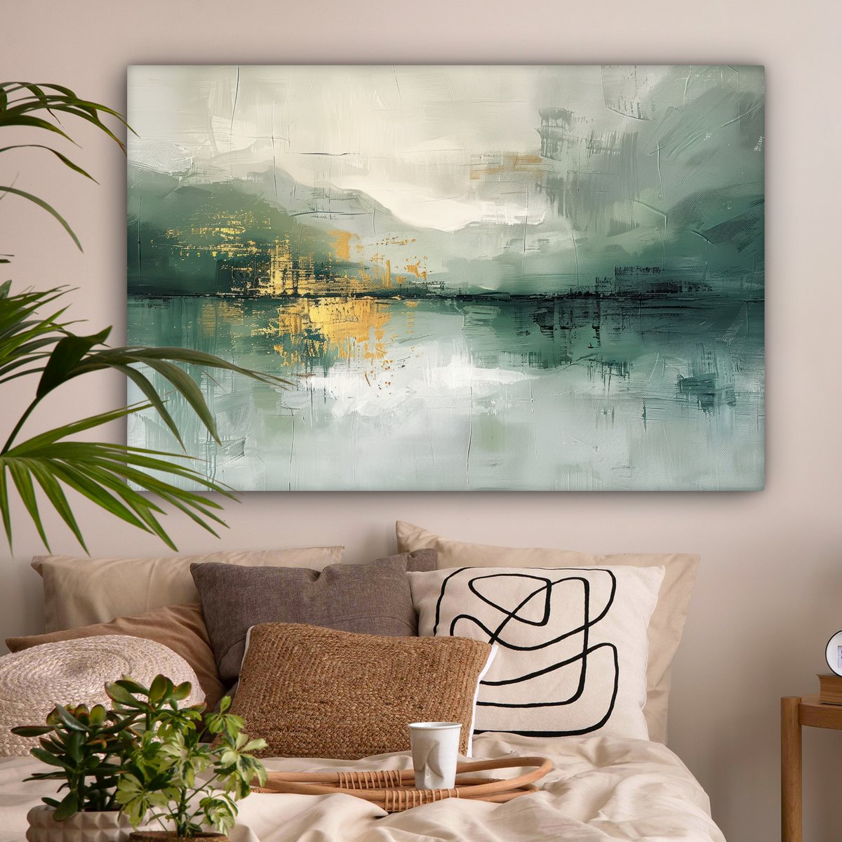 Leinwand Malerei - Wanddekoration - Grün - modern - Zusammenfassung - Gold