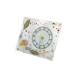 Murano Glass Rectangular Table Watch, Gift Idea, Floral Gold Decoration cm.18x15