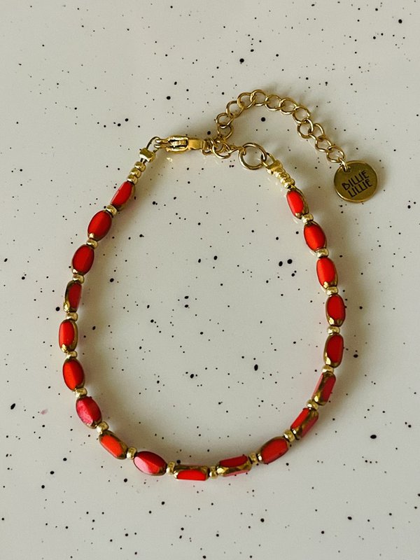 Bracelet glass bead Oranjerood