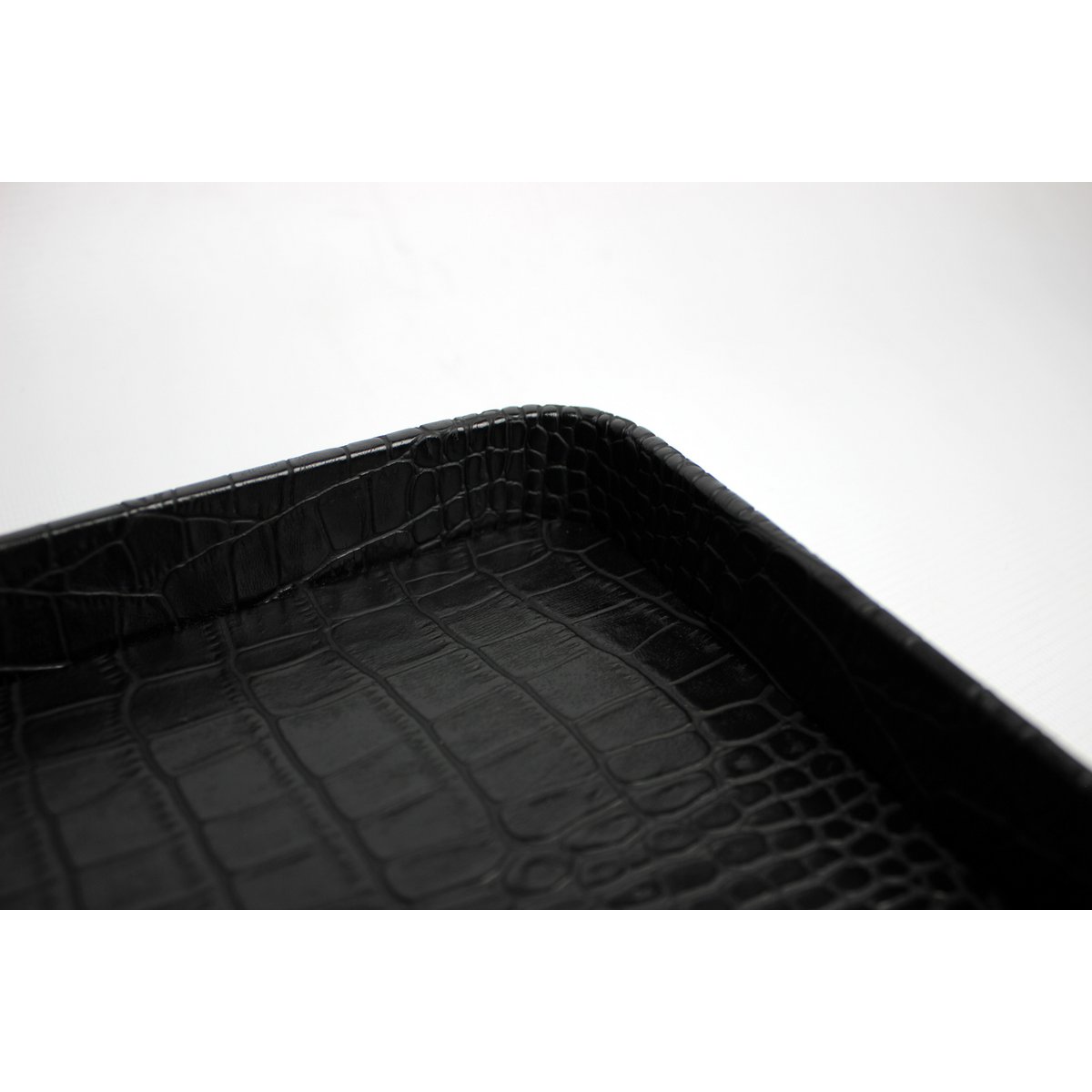 Comprimé bord rectangulaire arrondi hors du cuir synthétique kroko noir