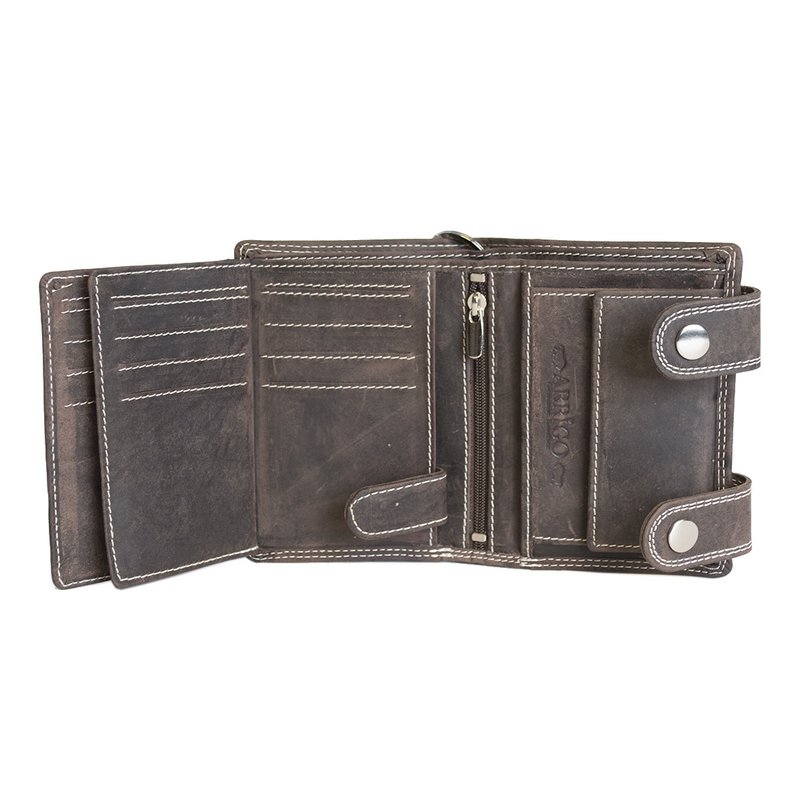 Men's Wallet Leather With Chain dark brown buffalo leather