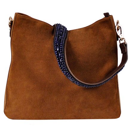 BOHO IBIZA BAG - Bandolera azul zafiro (70cm) + Bolso de ante (Cognac)
