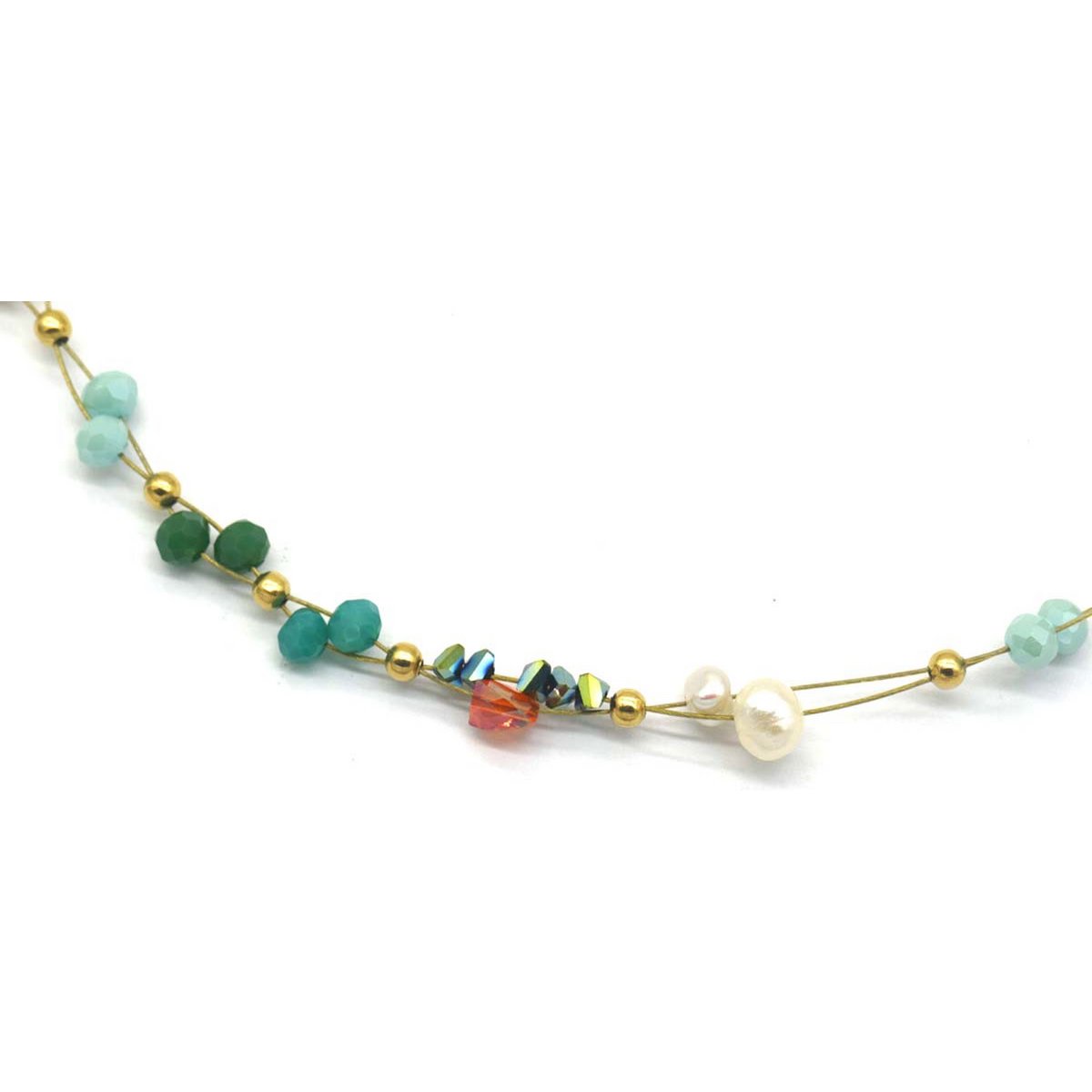 F-E18.2 NBE221-001 No. 6 S. Steel Necklace Pearls Green