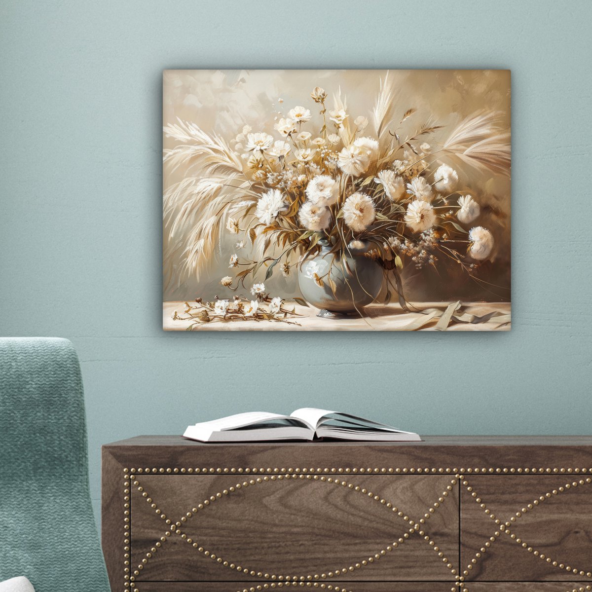 Pintura de lienzo - Decoración de pared - Flores - Rosa - Moderno - Beige