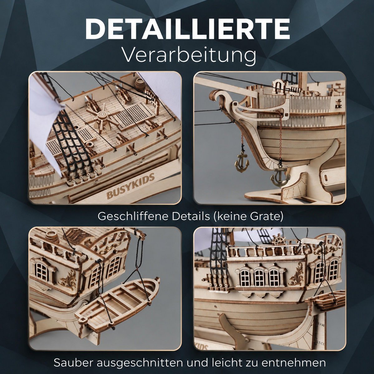 Brigg aus Holz zum Bauen Eisberg – 3D-Holzpuzzle 311 Teile, Schiffsmodell mit Segeln und Takelage, Modellbausatz ab 12 Jahren