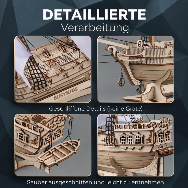 Brigg aus Holz zum Bauen Eisberg – 3D-Holzpuzzle 311 Teile, Schiffsmodell mit Segeln und Takelage, Modellbausatz ab 12 Jahren