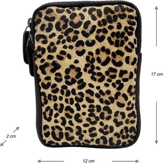 Leder -Telefonbeutel Damen schwarz mit Tigerdruck - stilvolle Tasche aus echtem Leder mit verstellbarem Schultergurt, ideal für das Tragen Ihres Telefons.