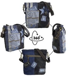 Sunsa duurzame schoudertas voor dames. Schoudertas gemaakt van gerecyclede jeans & canvas (canvas). Handtas vintage retro stijl. Crossbodytas voor dames.