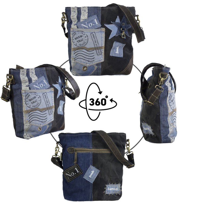 Bolso de hombro sostenible de mujer Sunsa. Bolso bandolera hecho de jeans reciclados y lona (canvas). Bolso estilo retro vintage. Bolso bandolera para mujer.