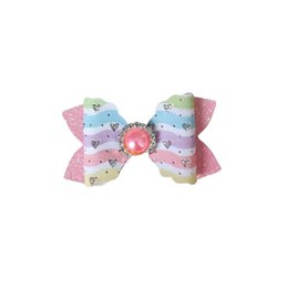 Hairpin with bow and pearl in pastel colors, suitable for kids. Features a decorative bow with a pearl accent, available in 7 cm and 9 cm sizes.