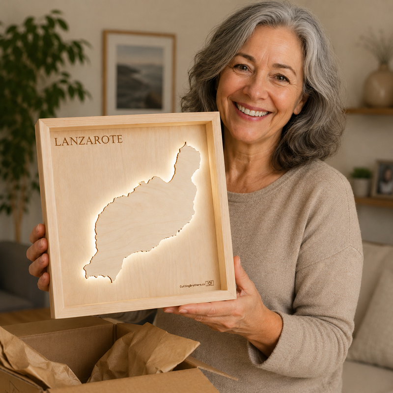 LANZAROTE - 3D Drewniana MAPA ŚWIETLNA WYSPY (LED)