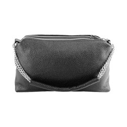 RB1025A | Damehåndtaske med dobbelt lynlås i ægte læder Fremstillet i Italien. Justerbar læder skulderrem. Poleret nikkel tilbehør - Sort farve - Mål: 26 x 14 x 9 cm
