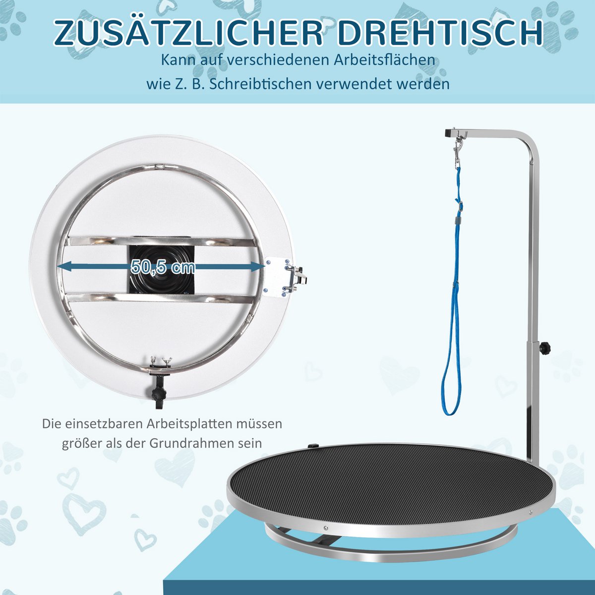 Trimming table for dogs, dog grooming table, foldable, pet grooming table with height-adjustable boom, slings, non-slip surface, shearing table up to 150 kg, 91.5 x 61.5 x 76 cm, black