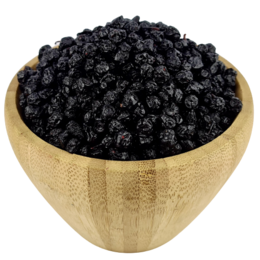 Bulk organic dried blueberries, available in various sizes from 125g to 10kg. Dark purple in color, with a sweet and tangy flavor.