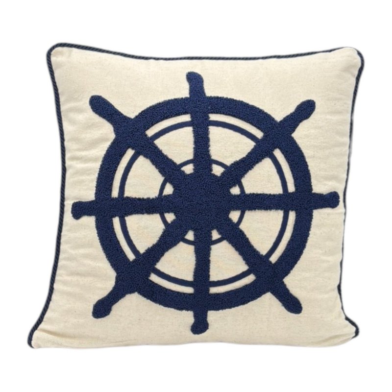 Decorative pillows with punch embroidery - marine - tax wheel - 43 x 43cm