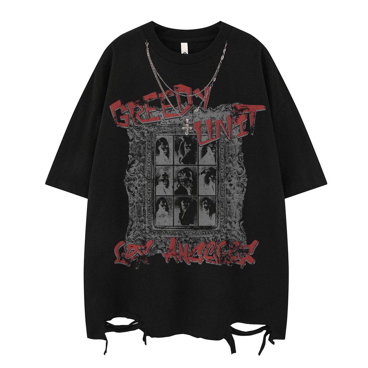 T-Shirt manches courtes unisexe, Streetwear, Hip-Hop, Design de Style foncé, collier, ample, décontracté, haut pour couple