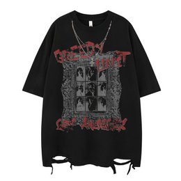T-Shirt manches courtes unisexe, Streetwear, Hip-Hop, Design de Style foncé, collier, ample, décontracté, haut pour couple