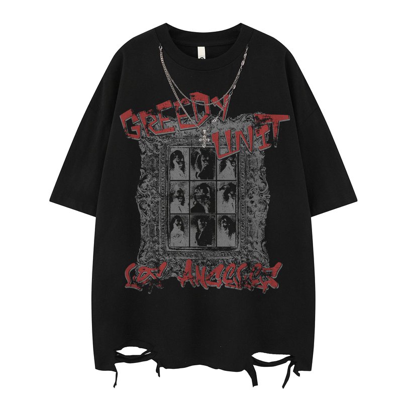 T-Shirt manches courtes unisexe, Streetwear, Hip-Hop, Design de Style foncé, collier, ample, décontracté, haut pour couple
