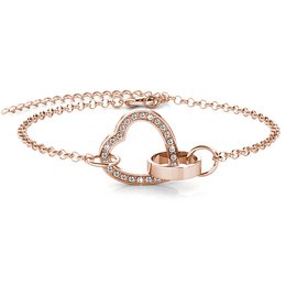 Rose gold-tone bracelet with a locked heart charm and crystal accents.