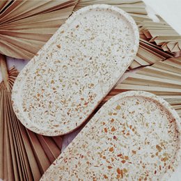  Oval tray cream beige speckled natural woven rattan edge decorative serving