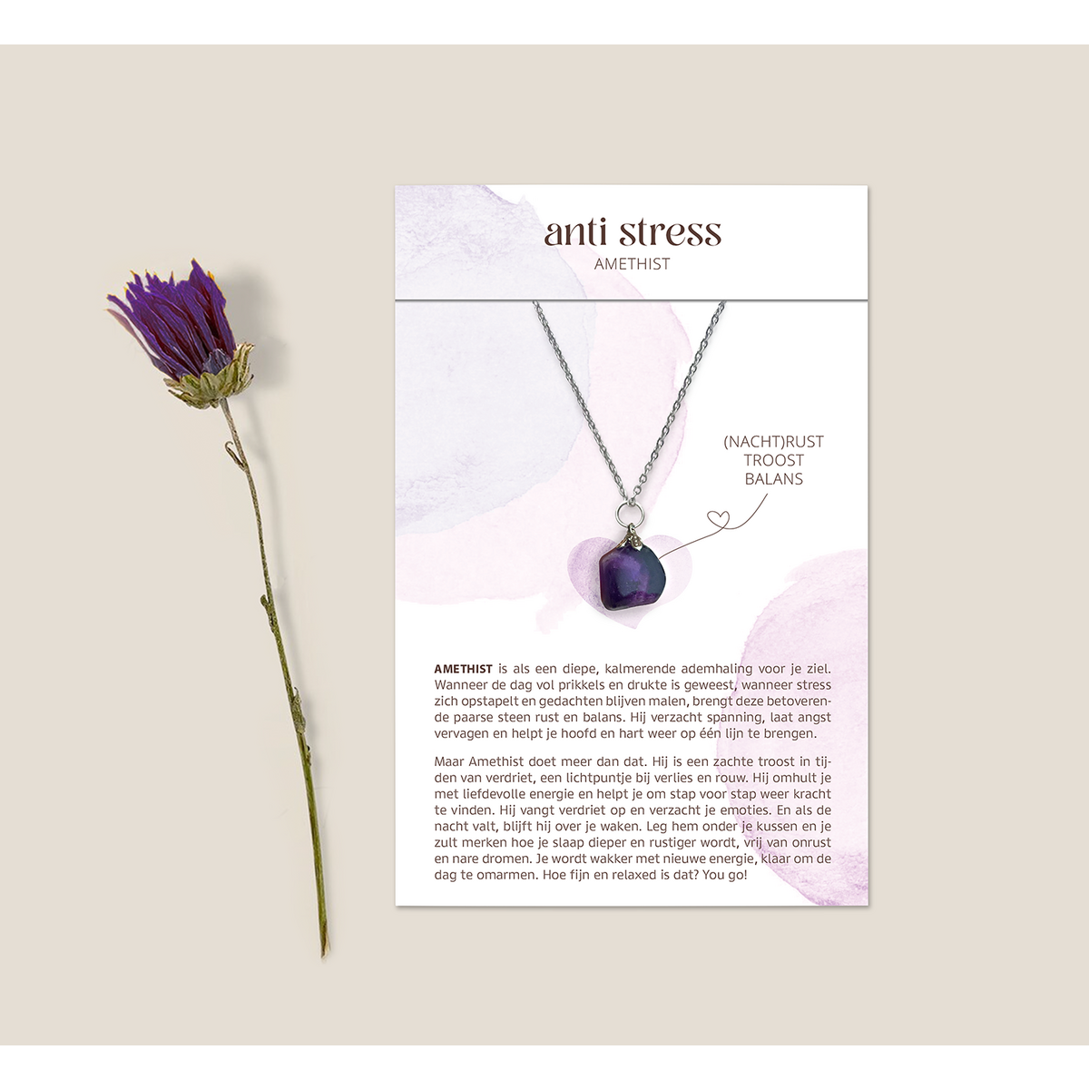 Gemstone necklace with amethyst - anti stress