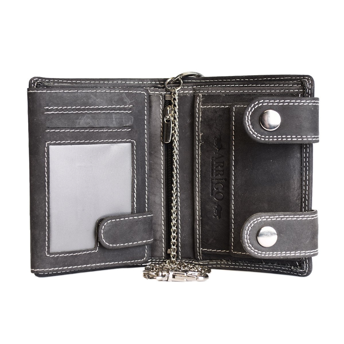 Cartera Hombre Piel Con Cadena Piel de búfalo negra