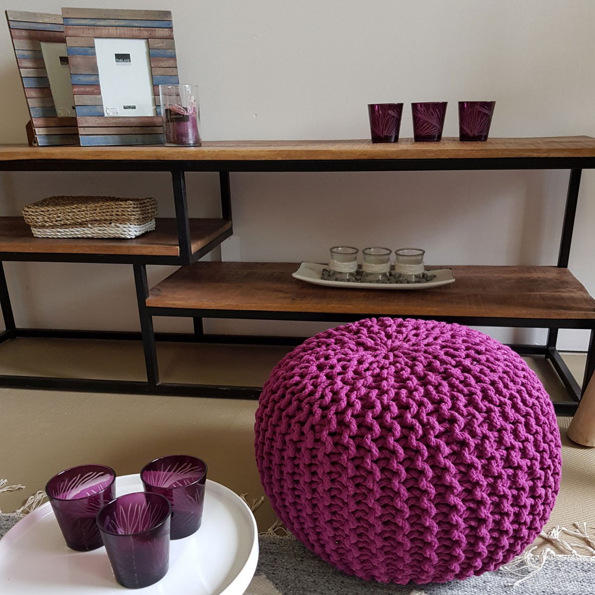Brei -ontlasting pouf Ø 45 H 30 cm cm stoel pouf breien vloer kussen