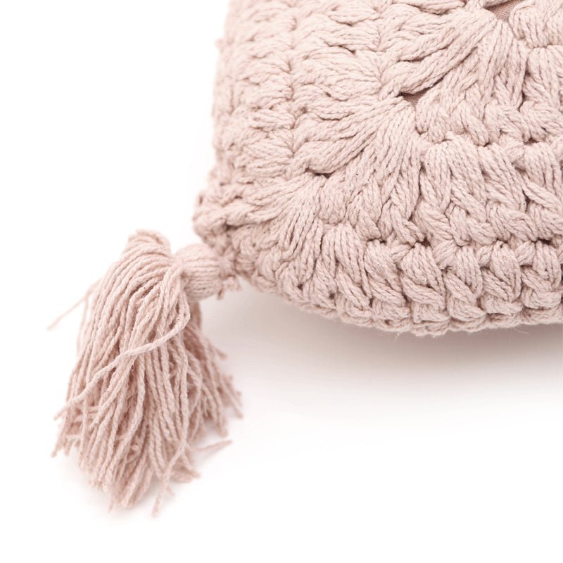 Cojín bohemio de ganchillo PLUME ROSE NUDE