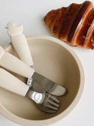 Juego de Cubiertos de Silicona y Acero Inoxidable - Beige Ostra