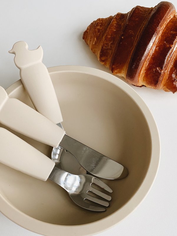 Silicone Stainless Steel Cutlery Set - Oyster Beige