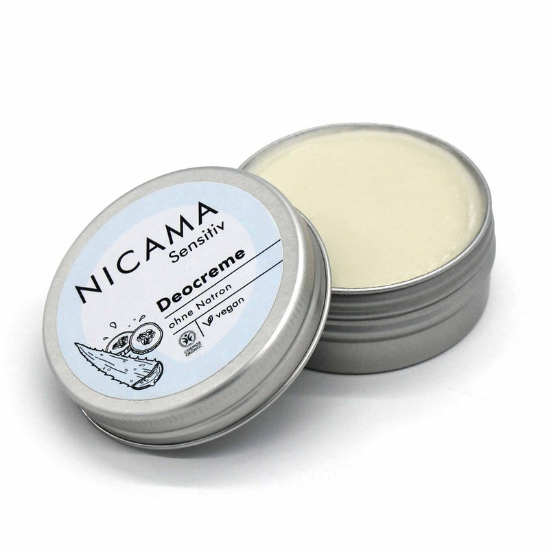 NICAMA - Crema Desodorante Sensitive (cosmética natural orgánica, vegana, sin plástico, sin bicarbonato de sodio) - 45g