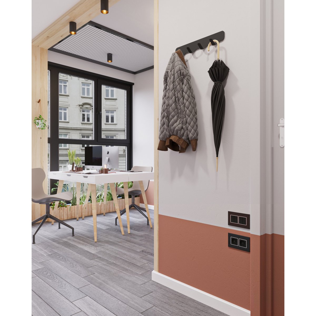 Gorillz Rounded Four Industrial Wall Coat Rack 4 Perchero Ganchos - Negro