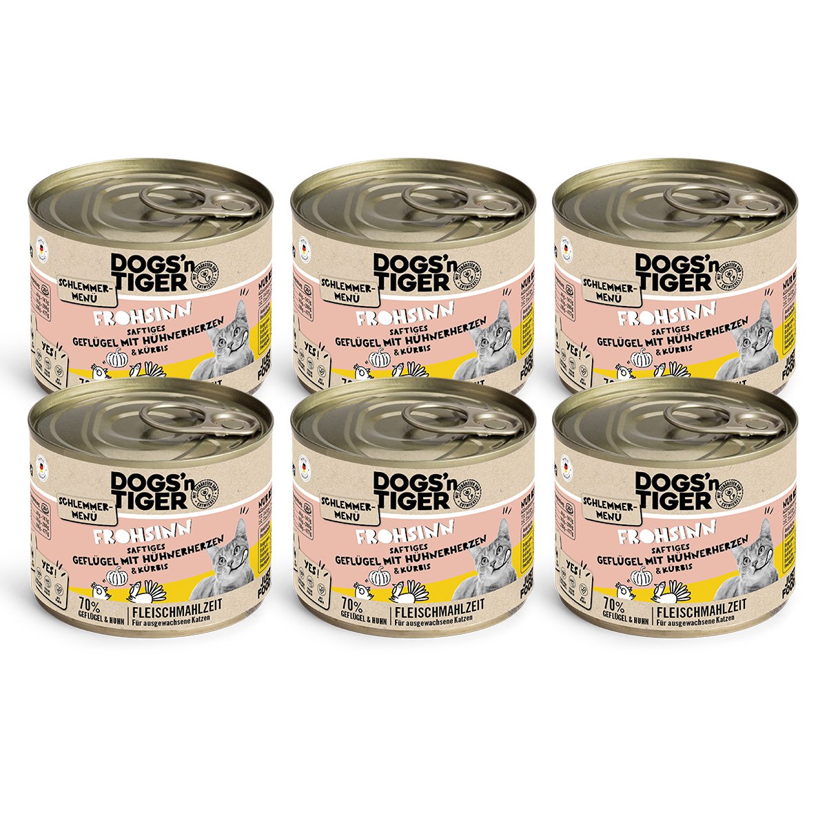 Dogs’n Tiger Adult, cibo per gatti, Frohsinn, cibo umido per gatti, senza cereali, pollame e zucca