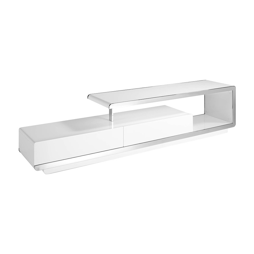 TV-Schrank aus weißem Holz und Chromstahl