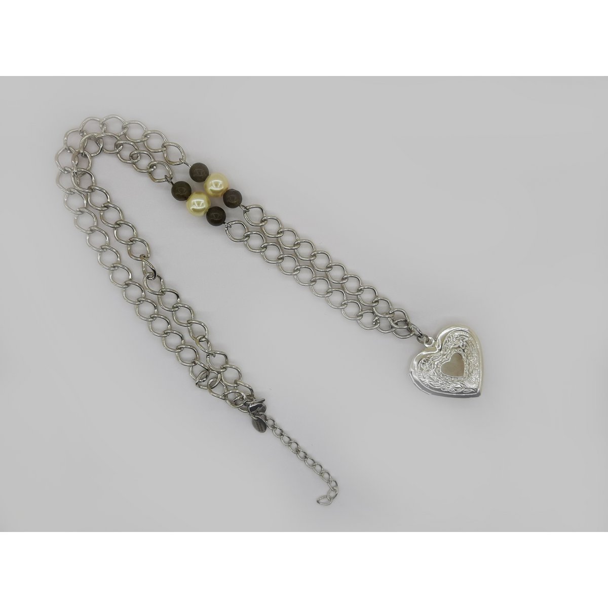 #112 Vintage medaillon parel ketting met labradoriet edelsteen