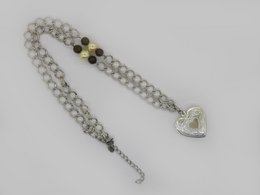 %23112 Collar vintage de perlas con medallón y piedra preciosa labradorita
