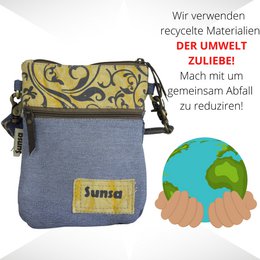 Sunsa petit sac à bandoulière durable. Sac à bandoulière pour femme fabriqué à partir de jeans recyclés et de toile (toile). Sac à main style rétro vintage. Sac bandoulière pour femme.