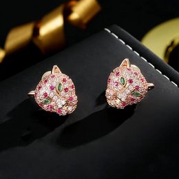 Regal Jeweled Leopard Head Stud Earrings