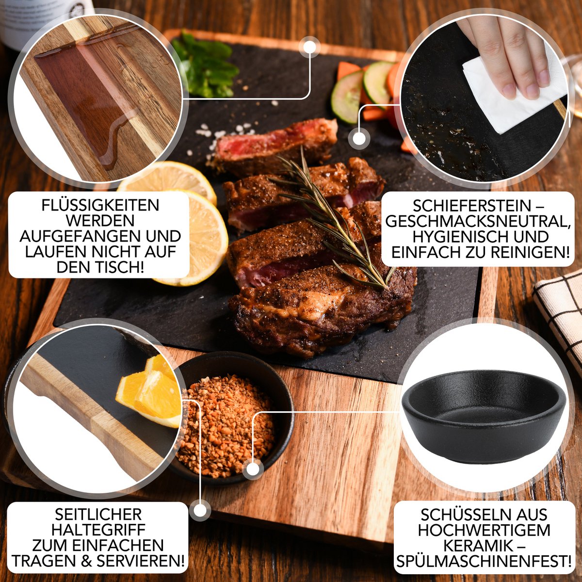 Serving Board XXL „Domingo” 2 Zestaw wykonany z drewna FSC® Acacia z płytami i miskami sosowymi