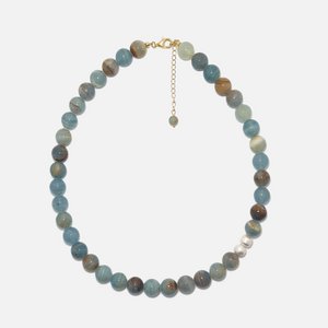 Blue Calcite & Pearl Necklace – 10mm Beaded Gemstone Jewelry