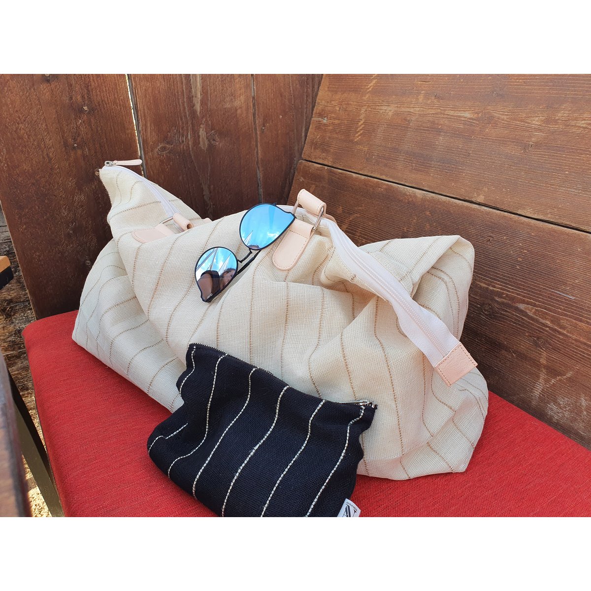 ANNA NERA Fairtrade Big Bag M - Met rits - Strandtas - Weekendtas - Shopper M naturel