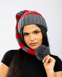 Santa hat - Red/grey striped coarse knit